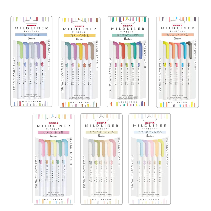 Pastel Highlighter Set Double Ended - Zebra Mildliner 형광펜 파스텔 풀 세트