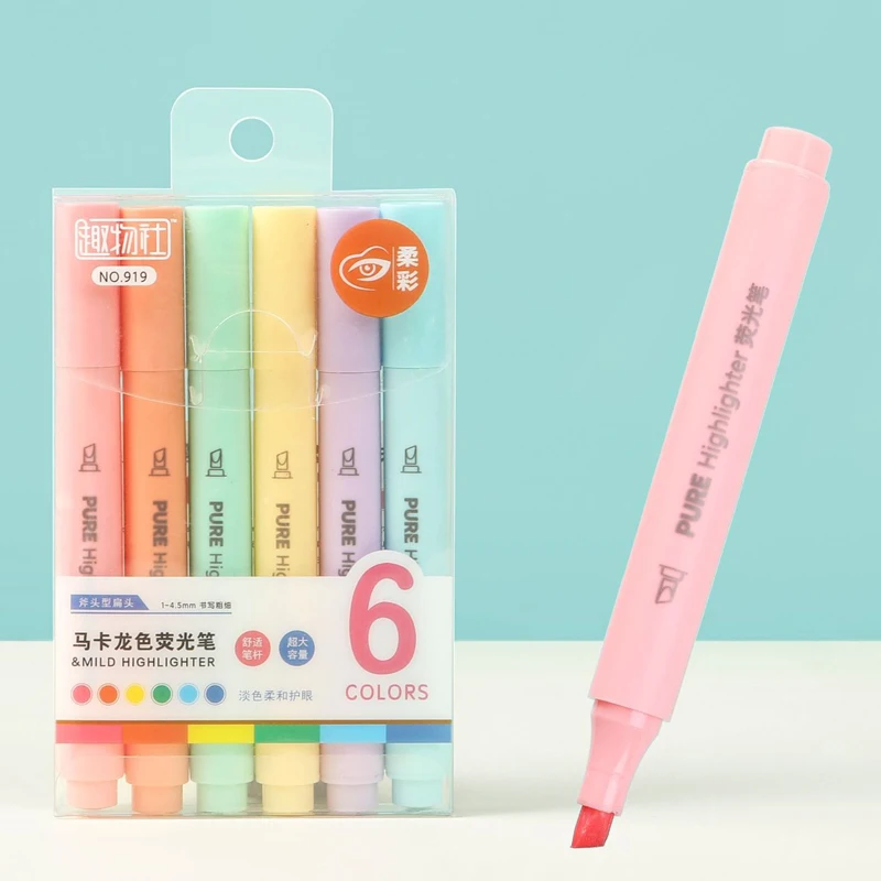 Pastel Highlighter Set Double Ended - 6 개/대 파스텔 컬러 마카롱 형광펜