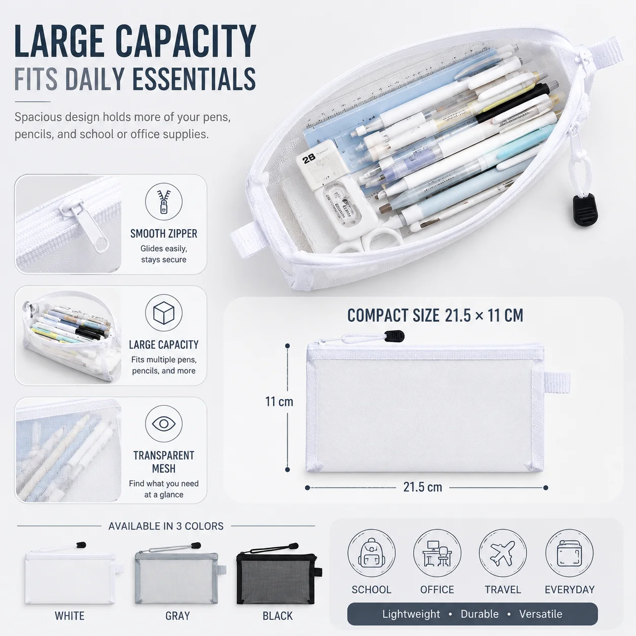투명 메쉬 펜 가방 시험용 투명 지퍼 연필 케이스 일상 - Clear Mesh Pencil Pouch For Exam 리뷰 및 가격